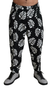 Dolce & Gabbana Black Leaf Cotton Stretch Trouser Pants Pants -   -  Dolce & Gabbana.